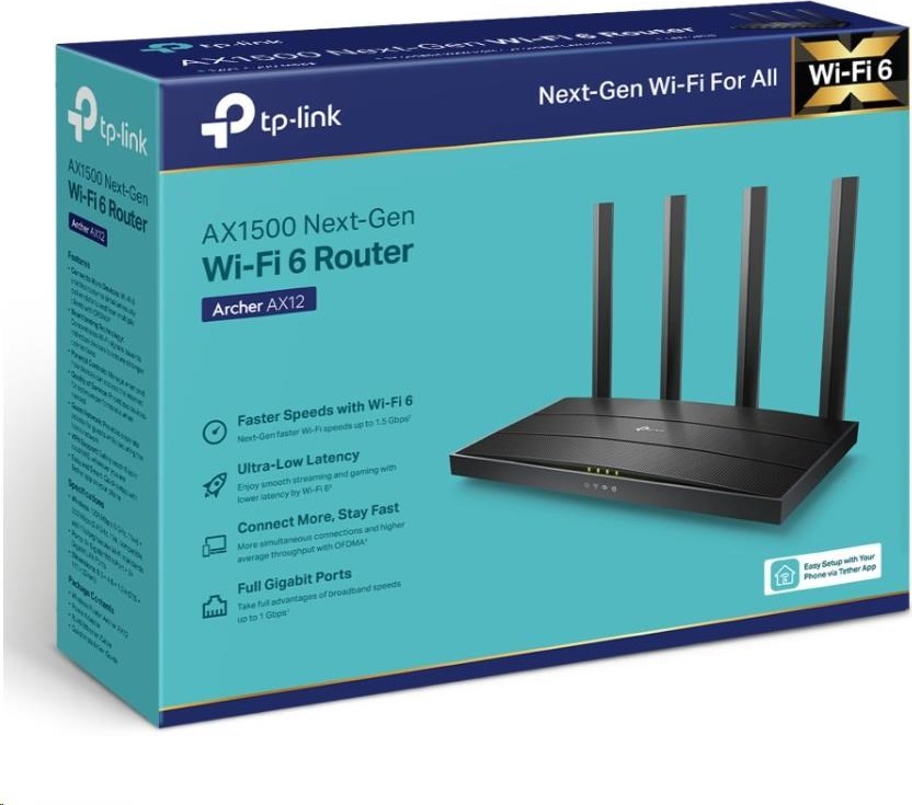 TP-Link Archer AX12 OneMesh/EasyMesh WiFi6 router (AX1500,2,4GHz/5GHz,3xGbELAN,1xGbEWAN)