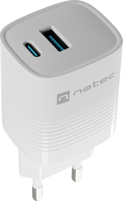 Universální USB nabíječka Natec RIBERA GaN 30W, 1X USB-A, 1X USB-C, Bílá