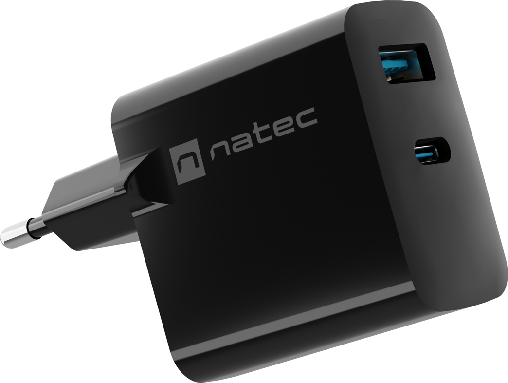 Univerzální USB nabíječka Natec RIBERA GaN 45W, 1X USB-A, 1X USB-C, černá