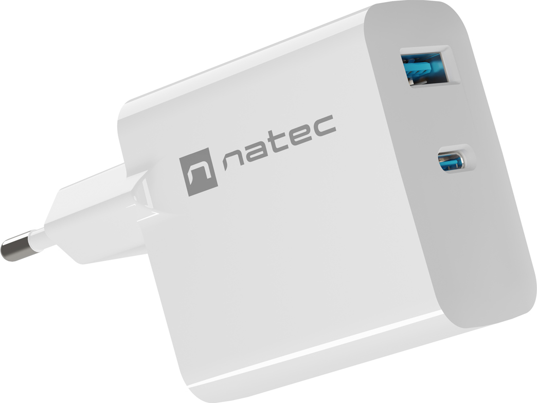 Univerzální USB nabíječka Natec RIBERA GaN 45W, 1X USB-A, 1X USB-C, bílá
