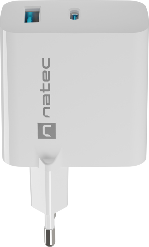 Univerzální USB nabíječka Natec RIBERA GaN 45W, 1X USB-A, 1X USB-C, bílá