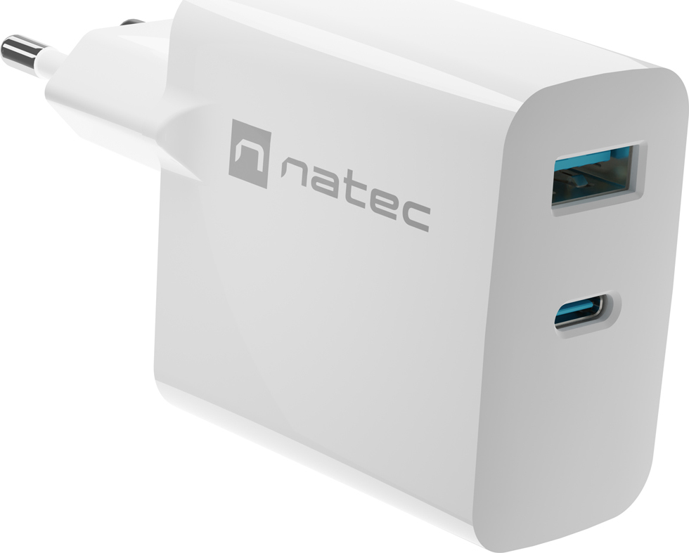 Univerzální USB nabíječka Natec RIBERA GaN 45W, 1X USB-A, 1X USB-C, bílá