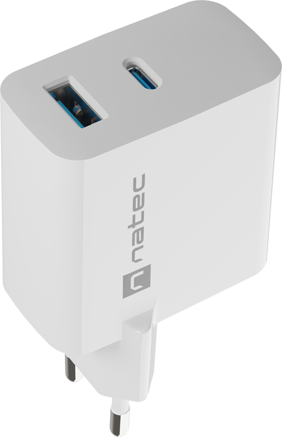 Univerzální USB nabíječka Natec RIBERA GaN 45W, 1X USB-A, 1X USB-C, bílá