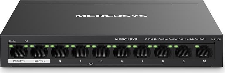 MERCUSYS switch MS110P (10x100Mb/s,8xPoE+,65W,fanless)