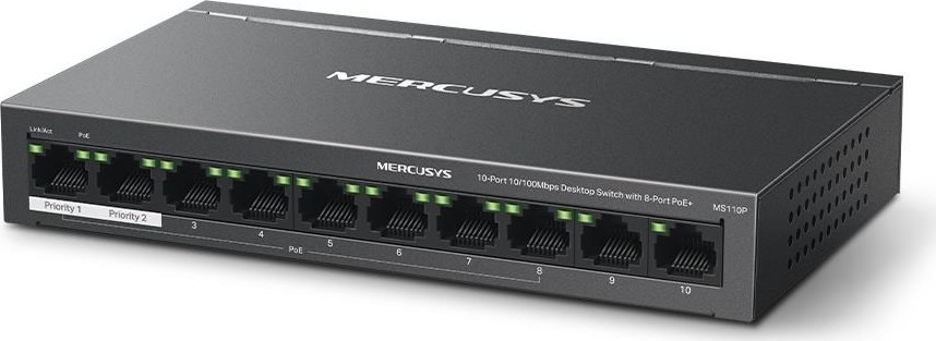 MERCUSYS switch MS110P (10x100Mb/s,8xPoE+,65W,fanless)