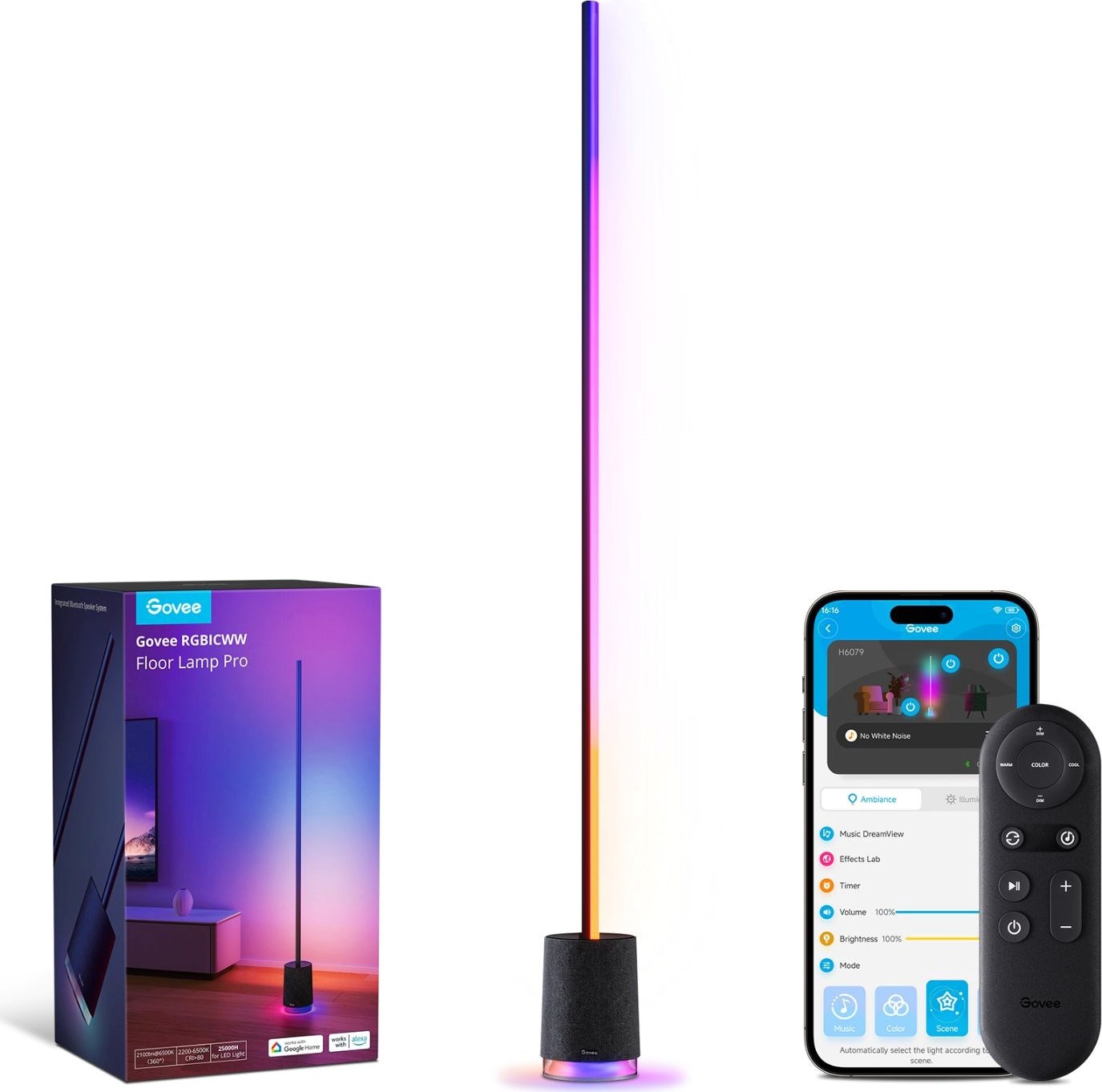 Govee Floor Lamp Pro RGBICWW LED lampa s reproduktorem + ovladač