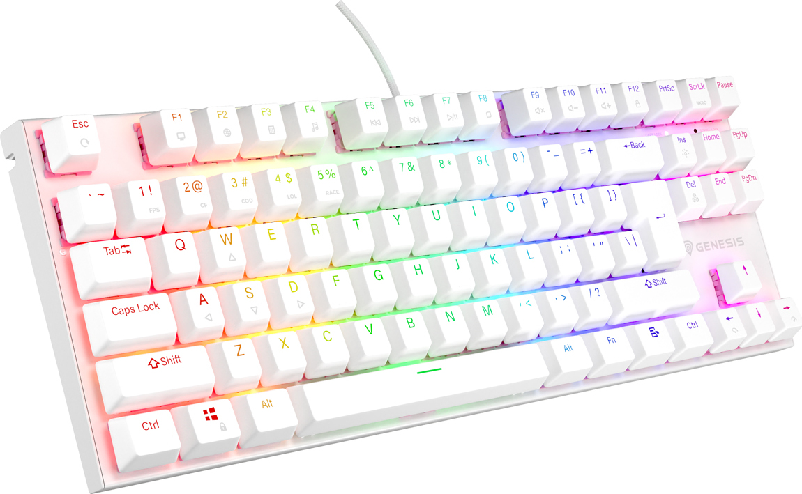 Genesis tichá herní klávesnice THOR 303/TKL/RGB/Outemu Peach Silent/Drátová USB/US layout/Bílá