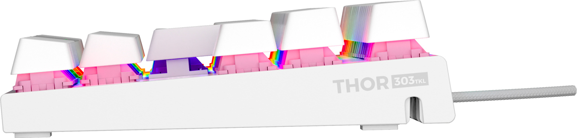 Genesis tichá herní klávesnice THOR 303/TKL/RGB/Outemu Peach Silent/Drátová USB/US layout/Bílá