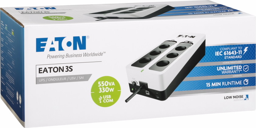 Eaton 3S 550 FR, UPS 550VA / 330W, 6 zásuviek (3 zálohované), USB, slovenské zásuvky