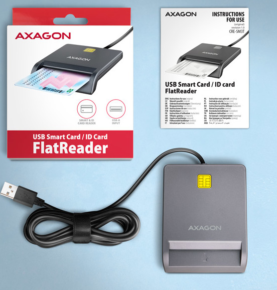 AXAGON CRE-SM3T, USB-A FlatReader čítačka kontaktných kariet ID card (eID klient), kábel 1.3 m