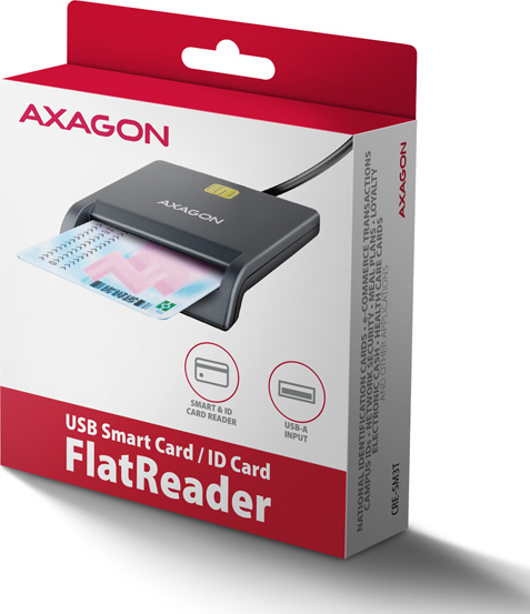 AXAGON CRE-SM3T, USB-A FlatReader čítačka kontaktných kariet ID card (eID klient), kábel 1.3 m