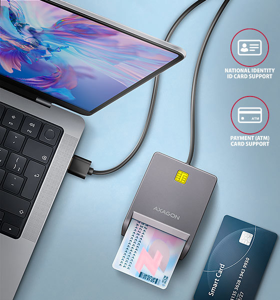 AXAGON CRE-SM3T, USB-A FlatReader čítačka kontaktných kariet ID card (eID klient), kábel 1.3 m