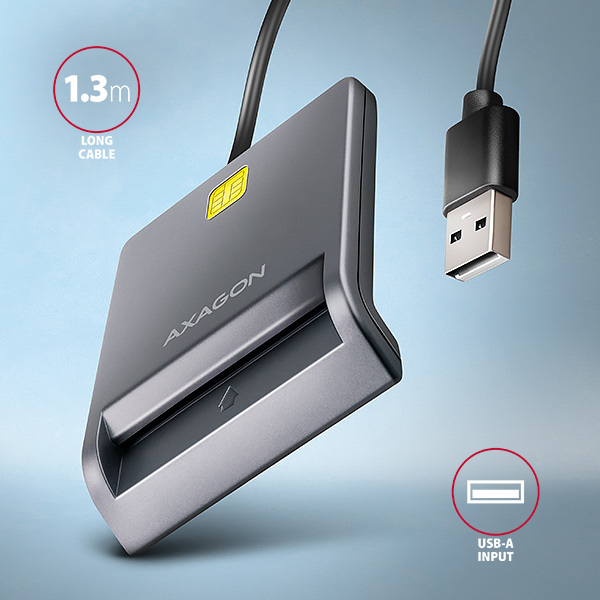 AXAGON CRE-SM3T, USB-A FlatReader čítačka kontaktných kariet ID card (eID klient), kábel 1.3 m