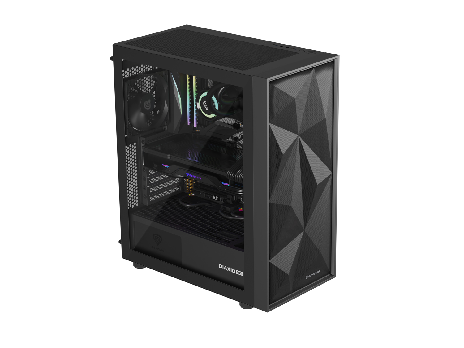Počítačová skříň Genesis DIAXID 605F/Midi Tower/Transpar./Černá