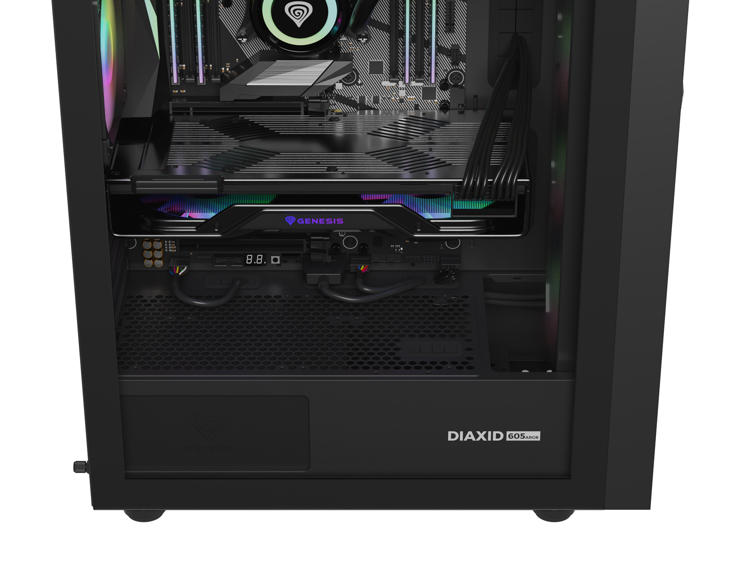 Počítačová skříň Genesis DIAXID 605 ARGB/Midi Tower/Transpar./Černá