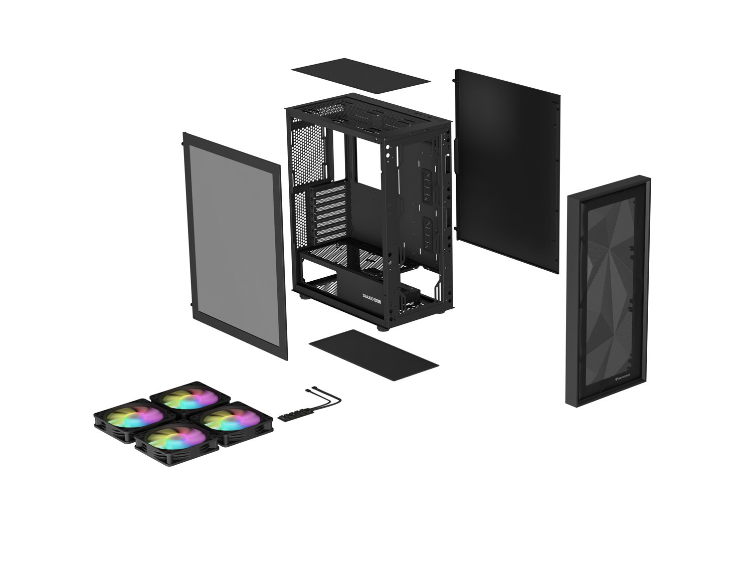 Počítačová skříň Genesis DIAXID 605 ARGB/Midi Tower/Transpar./Černá