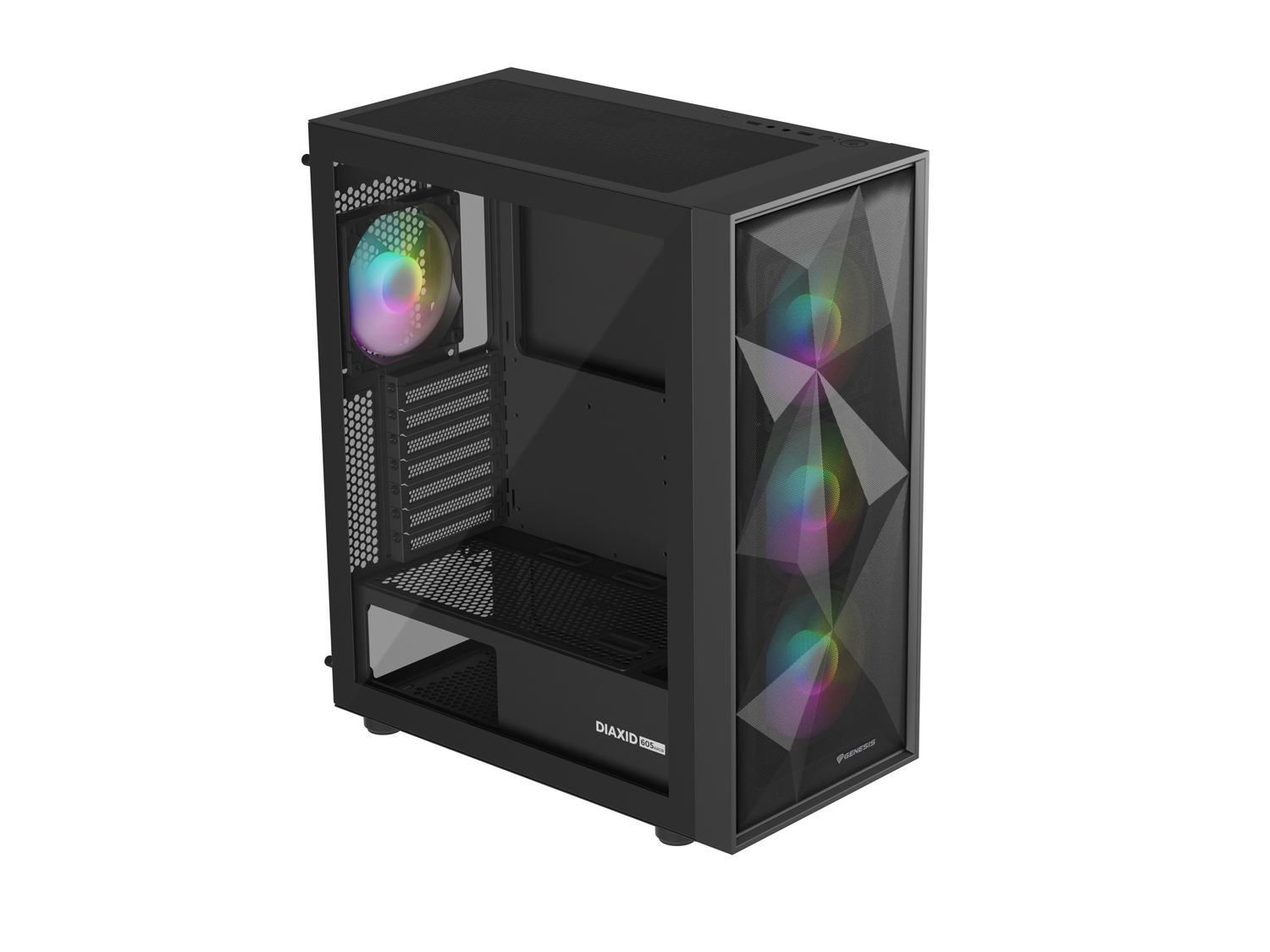 Počítačová skříň Genesis DIAXID 605 ARGB/Midi Tower/Transpar./Černá