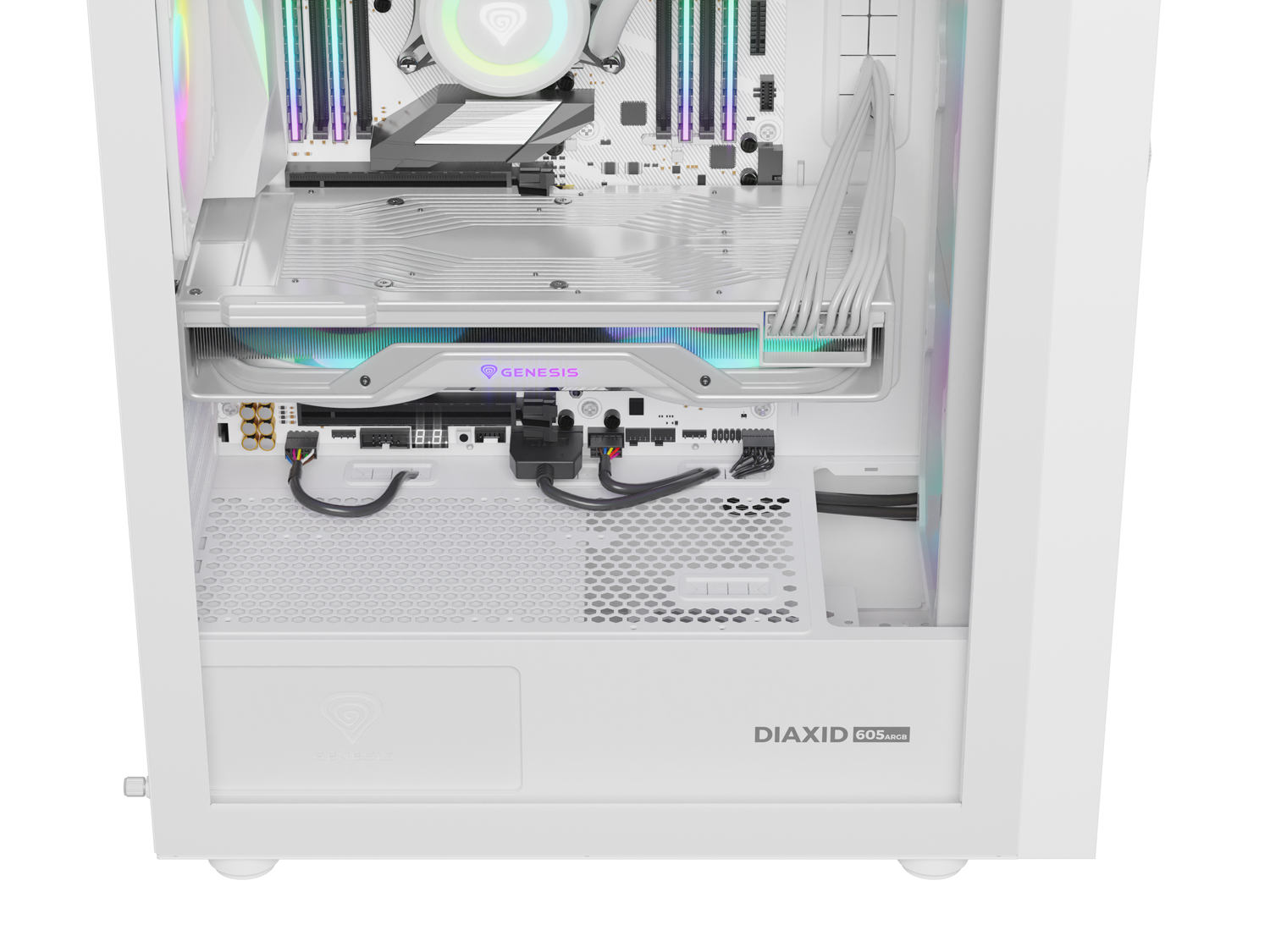 Počítačová skříň Genesis DIAXID 605 ARGB/Midi Tower/Transpar./Bílá