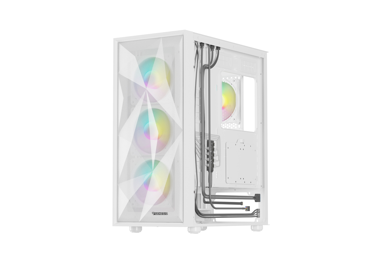 Počítačová skříň Genesis DIAXID 605 ARGB/Midi Tower/Transpar./Bílá