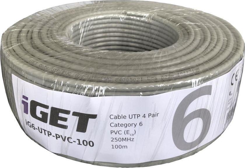 Instalační kabel iGET CAT6 UTP PVC Eca 100m/box, kabel drát, s třídou reakce na oheň Eca
