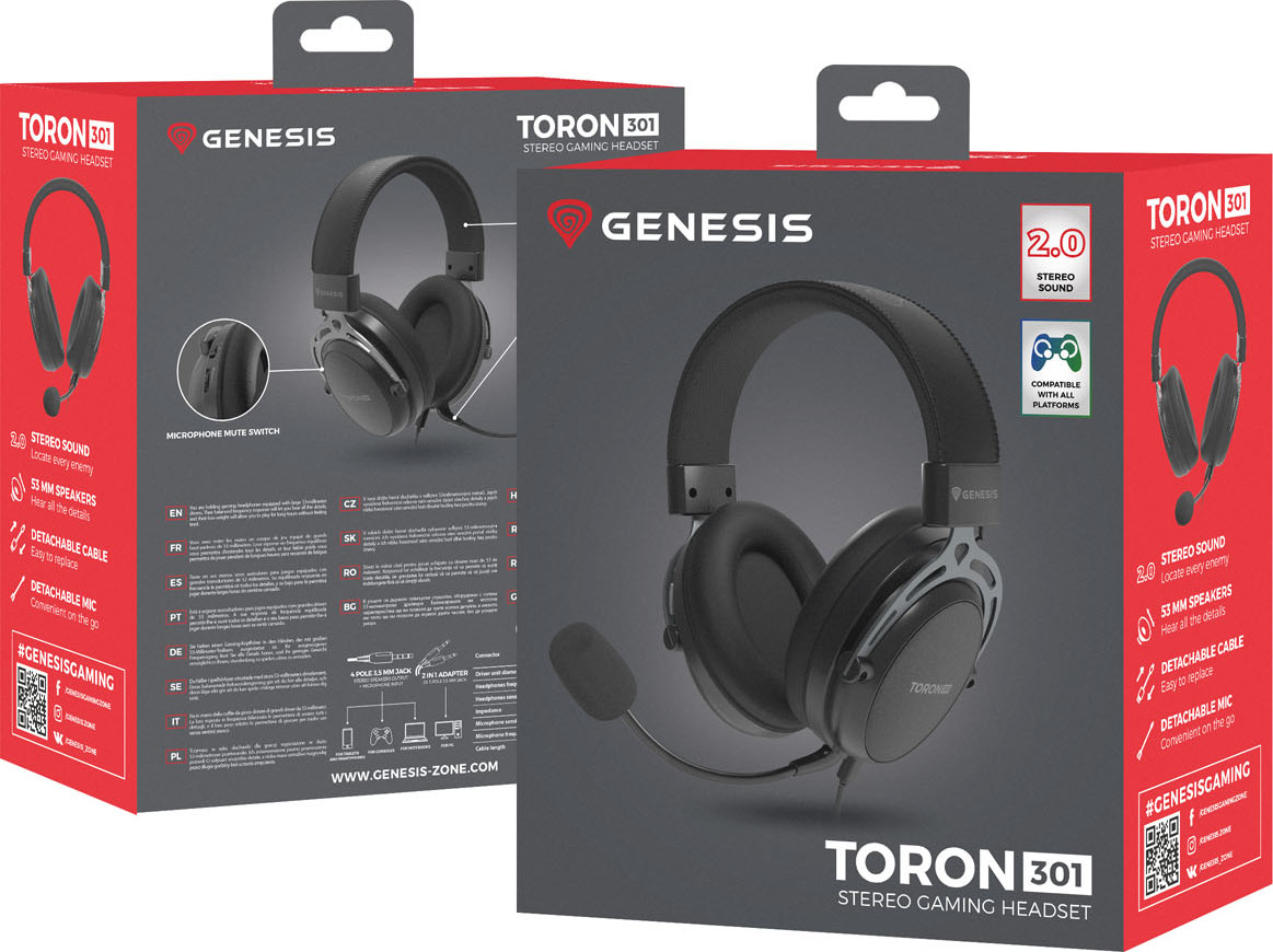 Herní sluchátka s mikrofonem Genesis TORON 301/Stereo/Jack/Drát/Stand/Černá