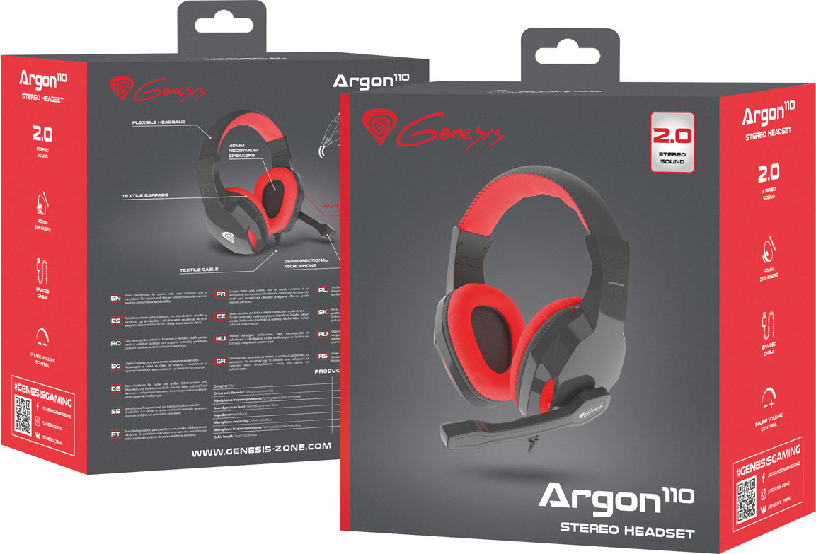 Herní stereo sluchátka Genesis Argon 110,černo-červené, 2x jack