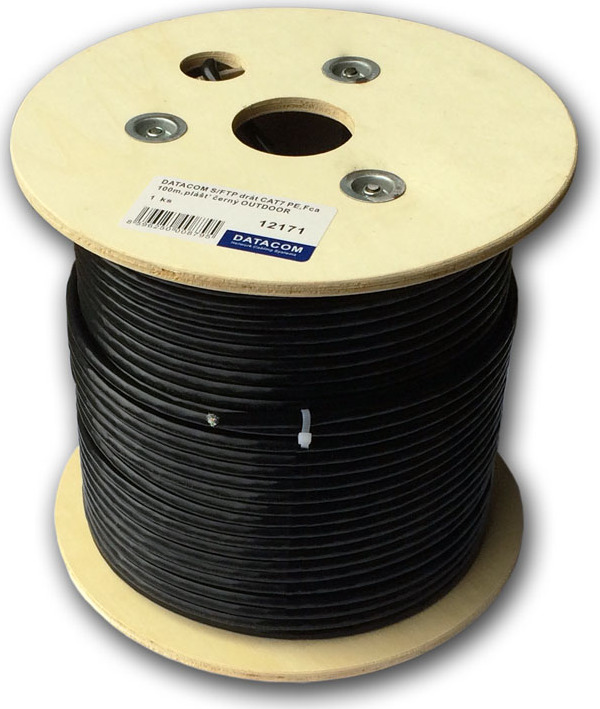 DATACOM S/FTP drát CAT7 PE,Fca 100m, plášť černý OUTDOOR