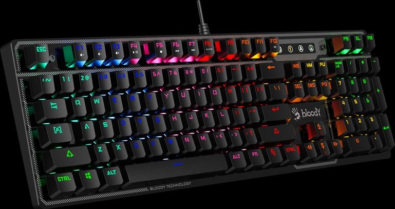 A4tech Bloody Klávesnice B750N, herní klávesnice, mechanická, drátová, Green Switch, CZ/SK, Černá