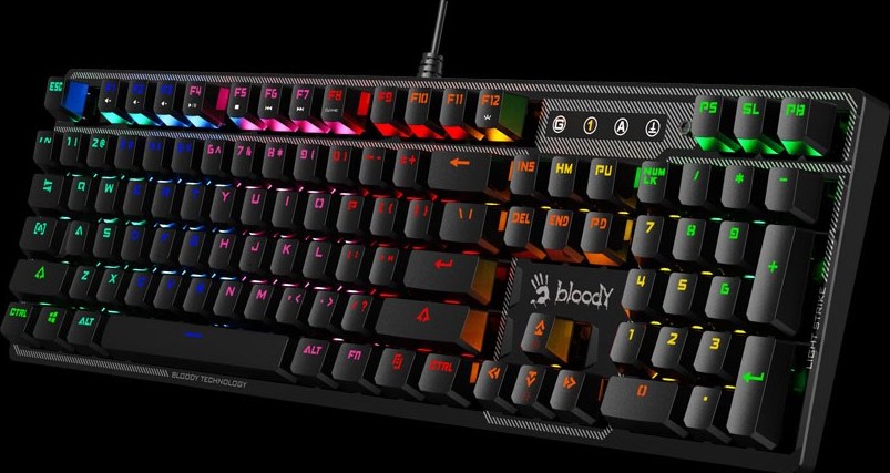 A4tech Bloody Klávesnice B750N, herní klávesnice, mechanická, drátová, Green Switch, CZ/SK, Černá
