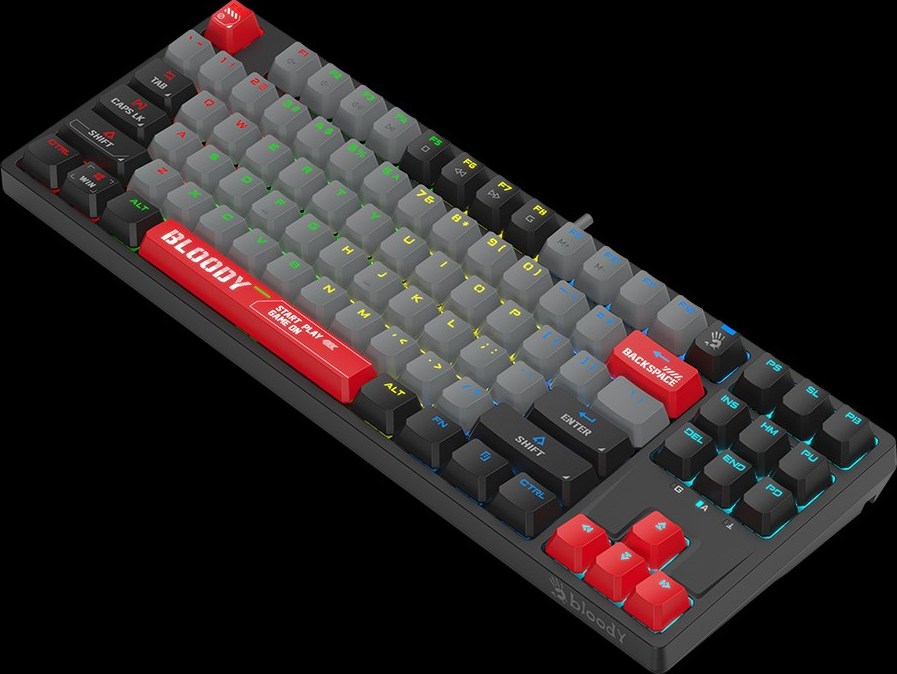 A4tech Bloody Klávesnice S87, herní klávesnice, mechanická, drátová, Red Switch, CZ/SK, Černá