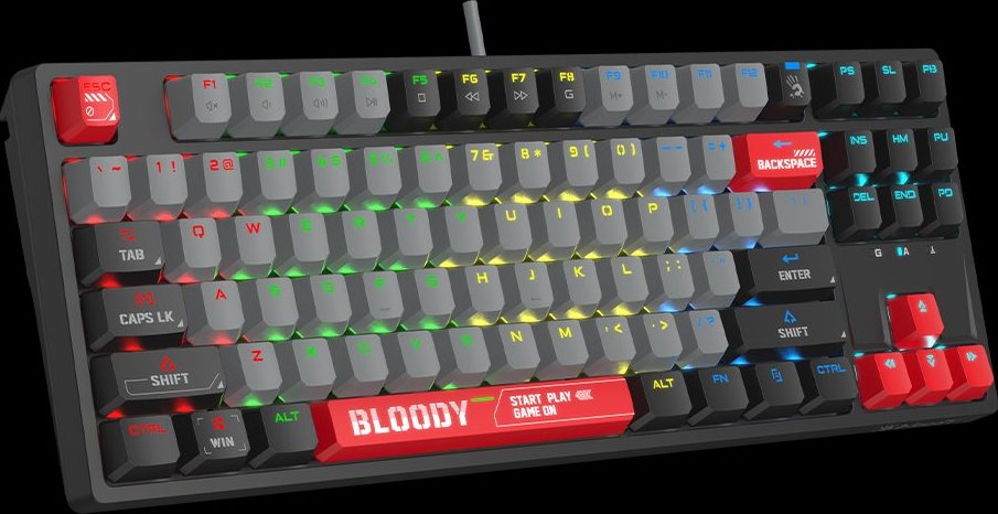 A4tech Bloody Klávesnice S87, herní klávesnice, mechanická, drátová, Red Switch, CZ/SK, Černá