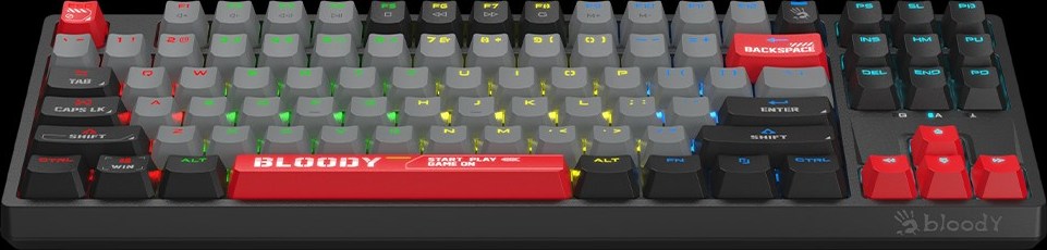 A4tech Bloody Klávesnice S87, herní klávesnice, mechanická, drátová, Red Switch, CZ/SK, Černá