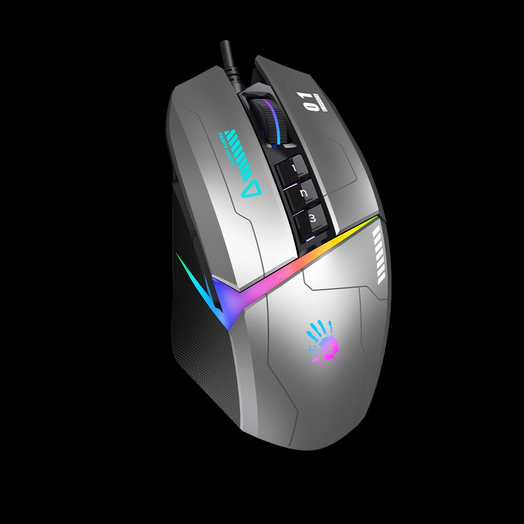 A4tech Bloody Myš W60 Max Activated, podsvícená herní myš, 12000 DPI, USB, Šedá