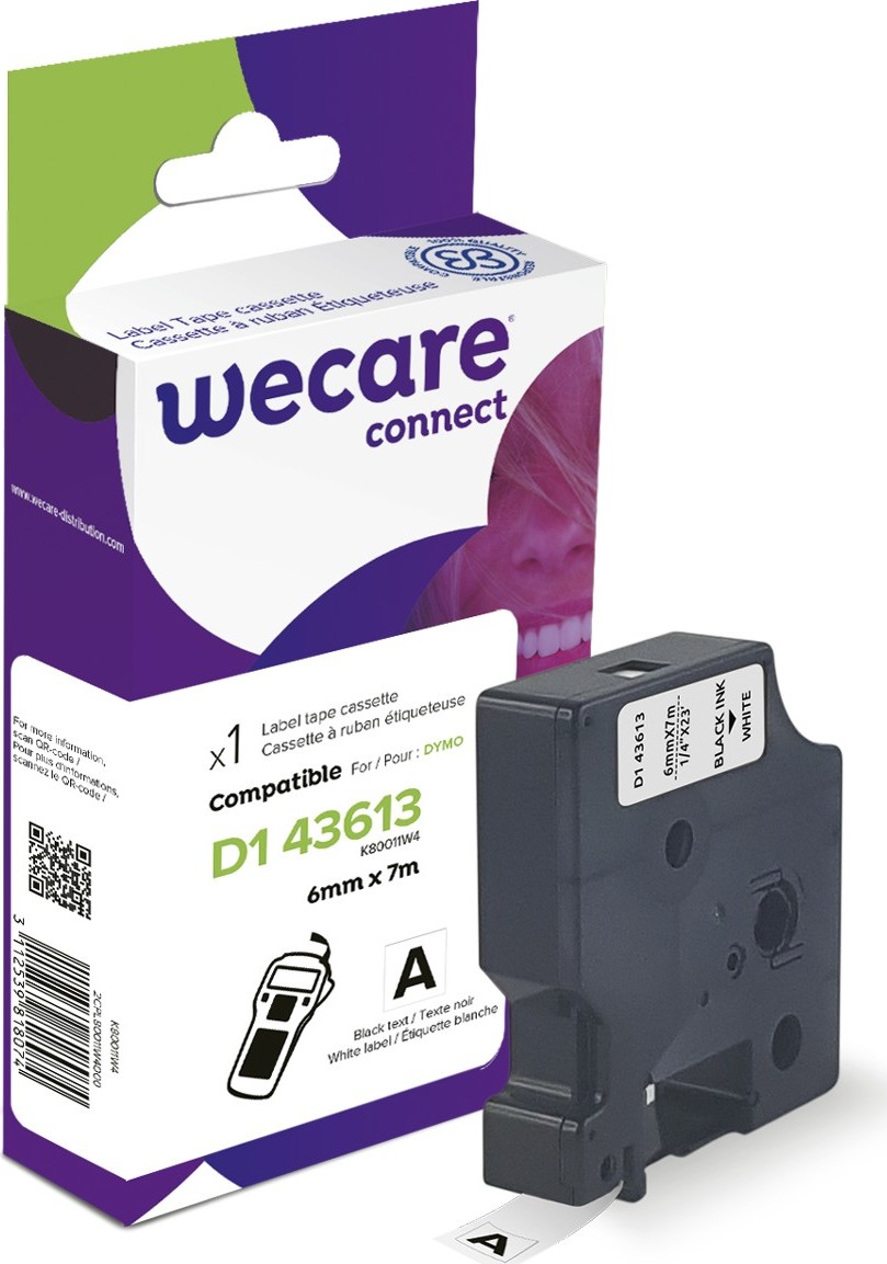 Páska WECARE ARMOR pre DYMO S0720780, čierna/biela, 6 mm x 7 m