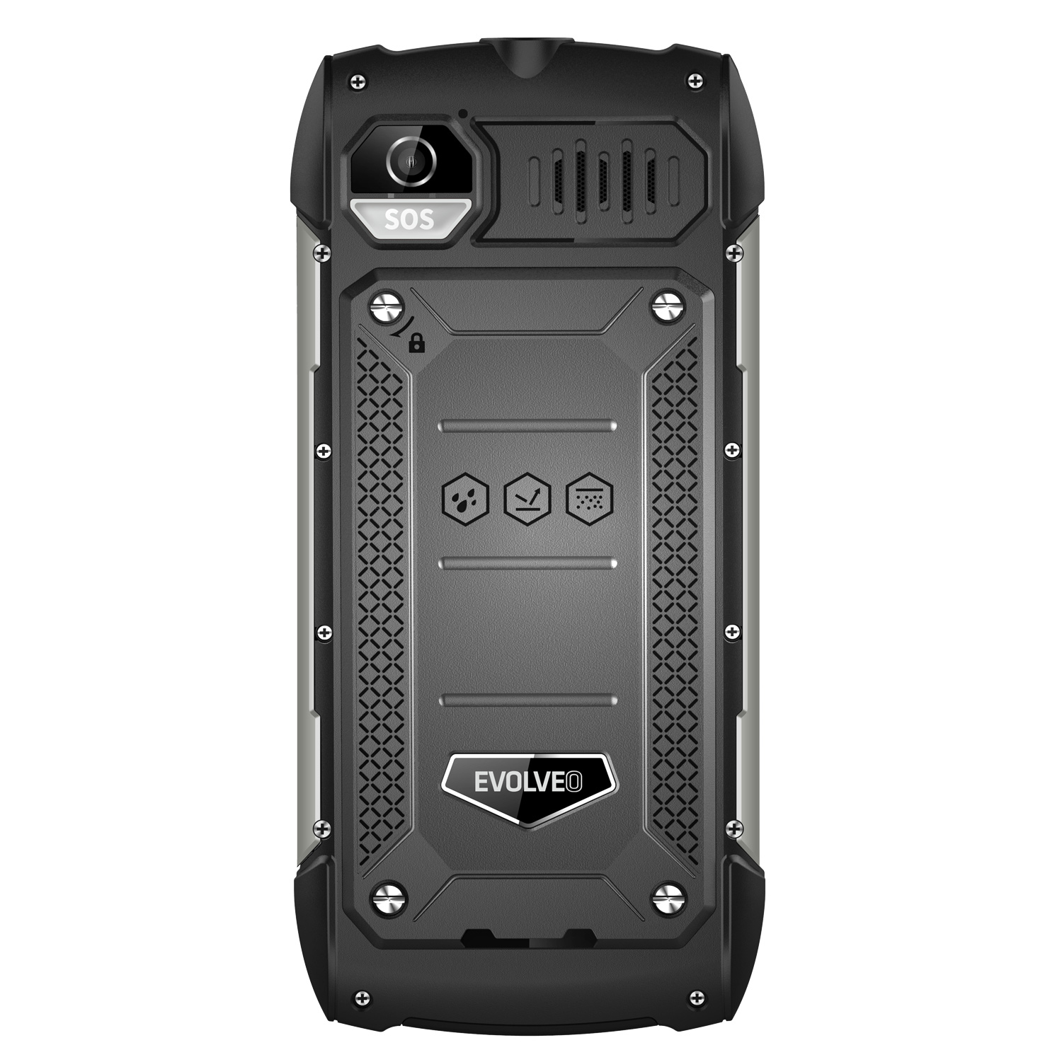 EVOLVEO StrongPhone H1, vodotěsný odolný Dual SIM telefon, černo-stříbrná