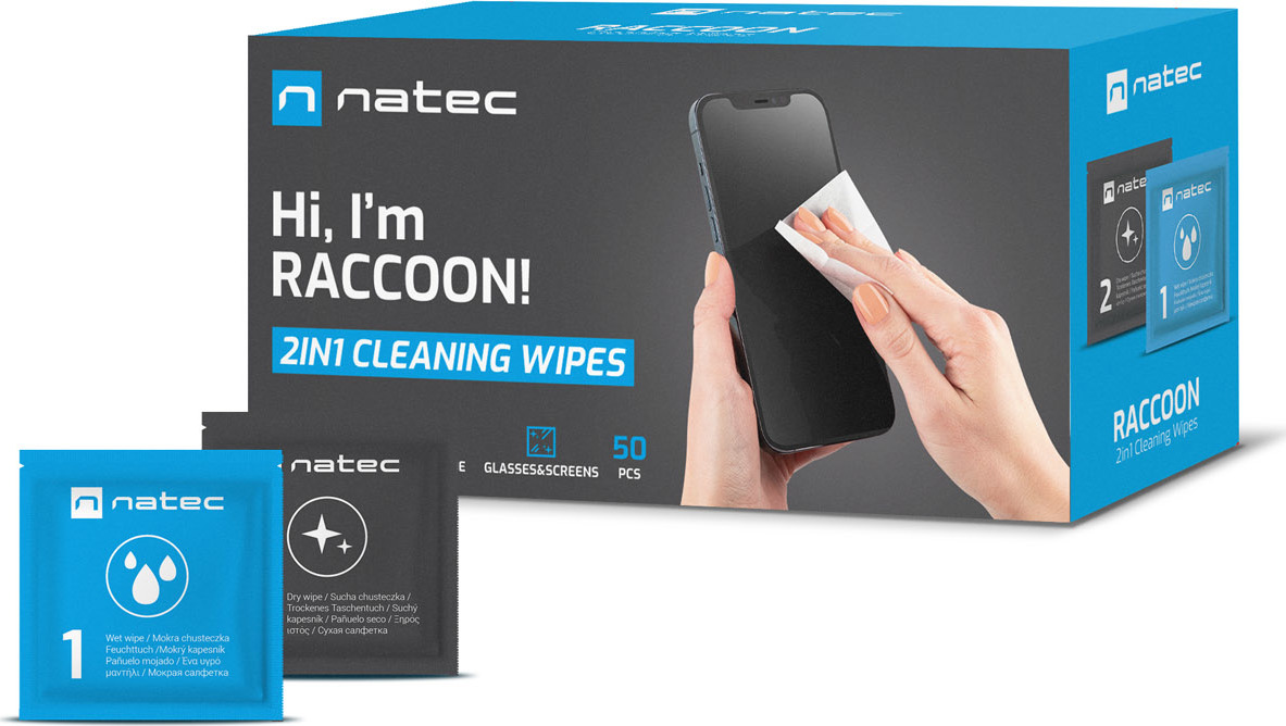 Natec čistící ubrousky RACCOON WET-DRY 50-PACK