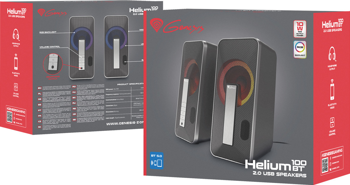 Genesis herní reproduktory HELIUM 100/RGB/Stereo/10W/Černá-stříbrná