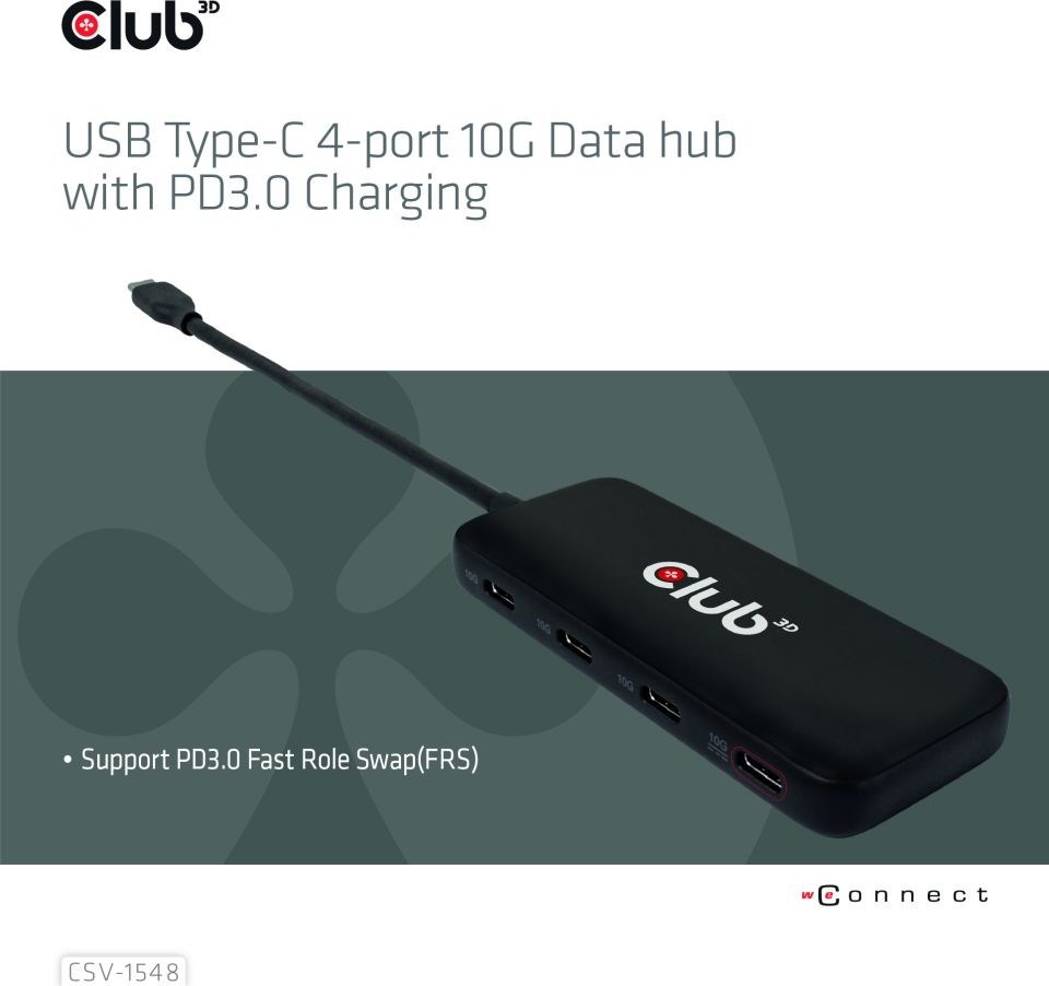 Club 3D Club3D hub 1xUSB-C na 4xUSB-C, 10Gbps port, PD 3.0