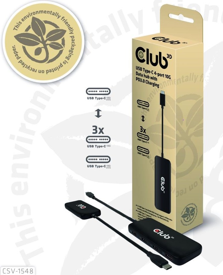 Club 3D Club3D hub 1xUSB-C na 4xUSB-C, 10Gbps port, PD 3.0
