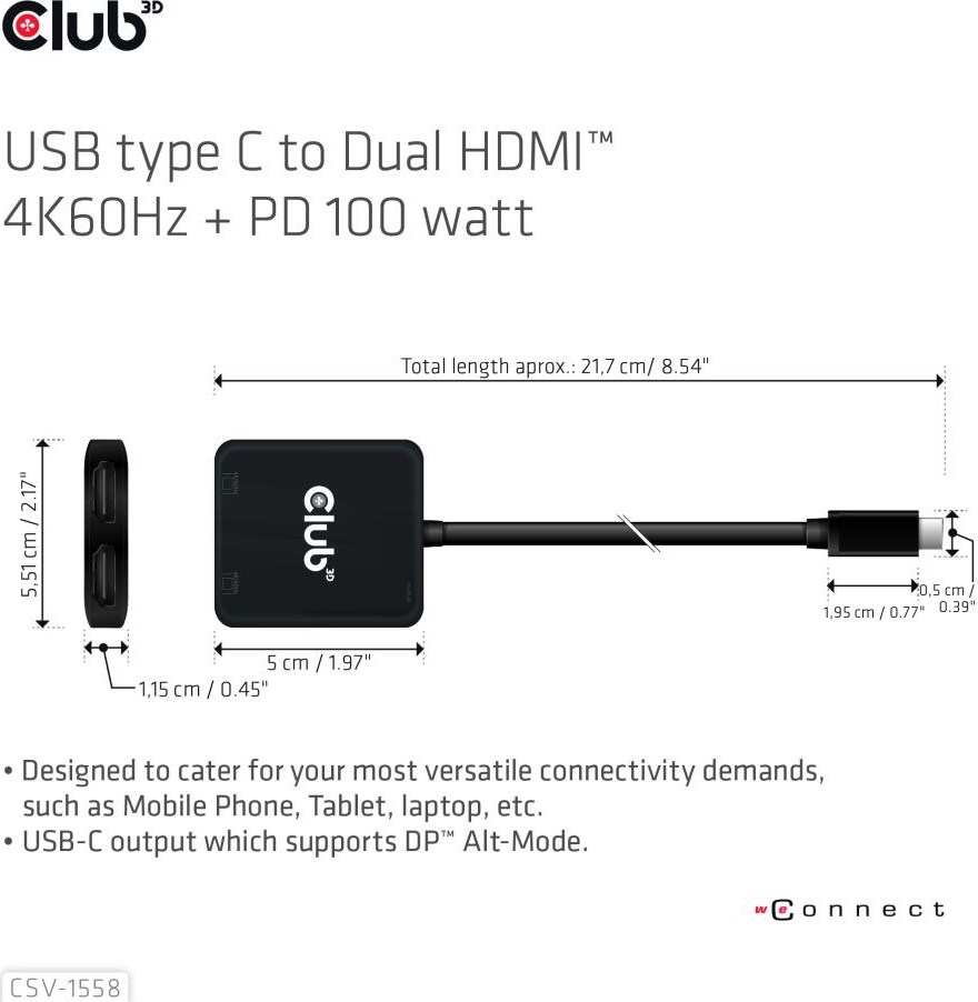 Club 3D Club3D Video hub MST USB-C na 2xHDMI + USB-C PD 3.0, 4K60Hz