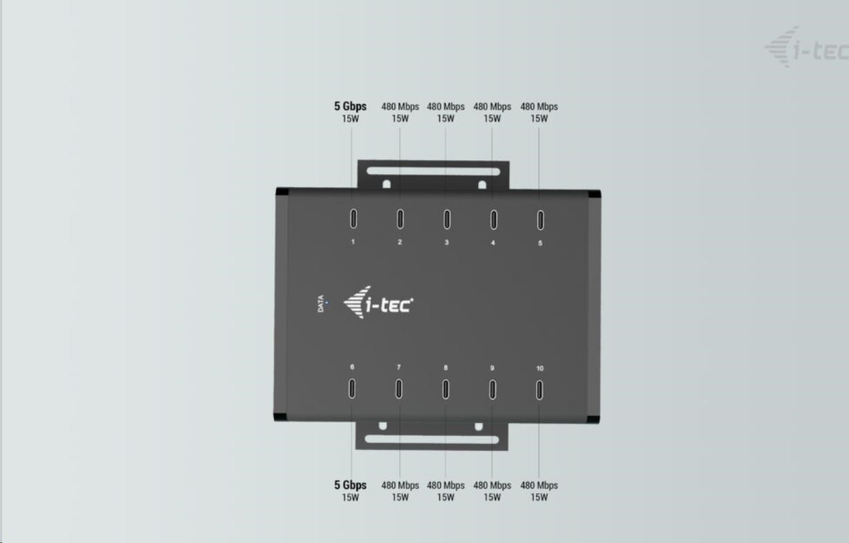 i-tec USB-C/USB-A Metal Charging + data HUB, 15W per port, 10x USB-C