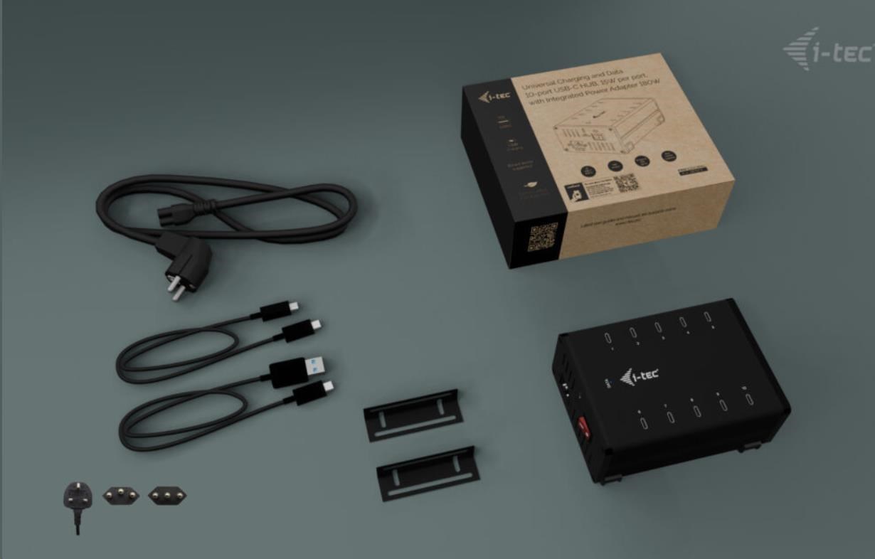 i-tec USB-C/USB-A Metal Charging + data HUB, 15W per port, 10x USB-C