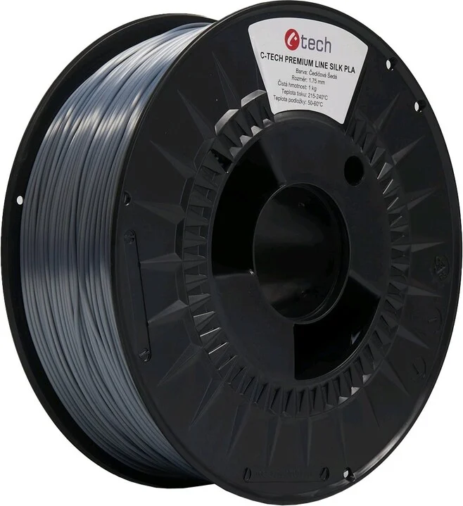 C-TECH Tisková struna (filament) PREMIUM LINE, Silk PLA, čedičová šedá, RAL7012, 1,75mm, 1kg