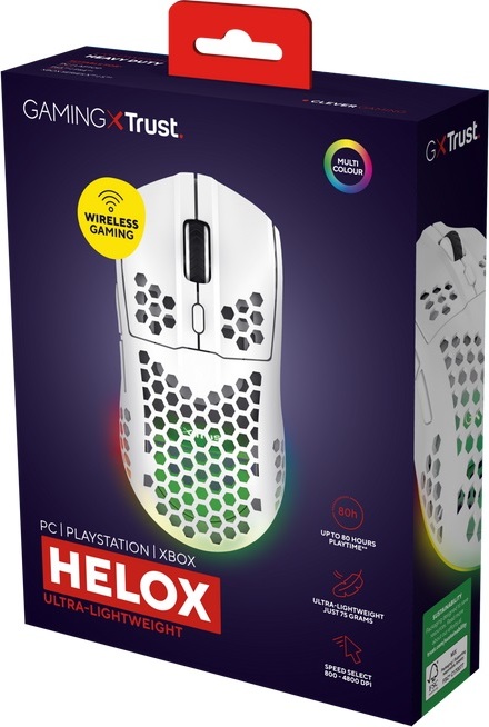 TRUST bezdrátová myš GXT 929W Helox Lightweight, RGB, Bílá