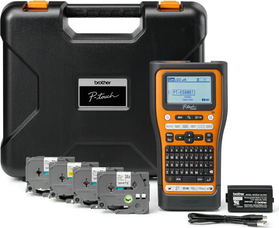 BROTHER tiskárna štítků PT-E560BTSP - 12,18,24mm, pásky, mobilná, s puzdrom, Tlačiareň Štítkov pre priemysel a elektrote