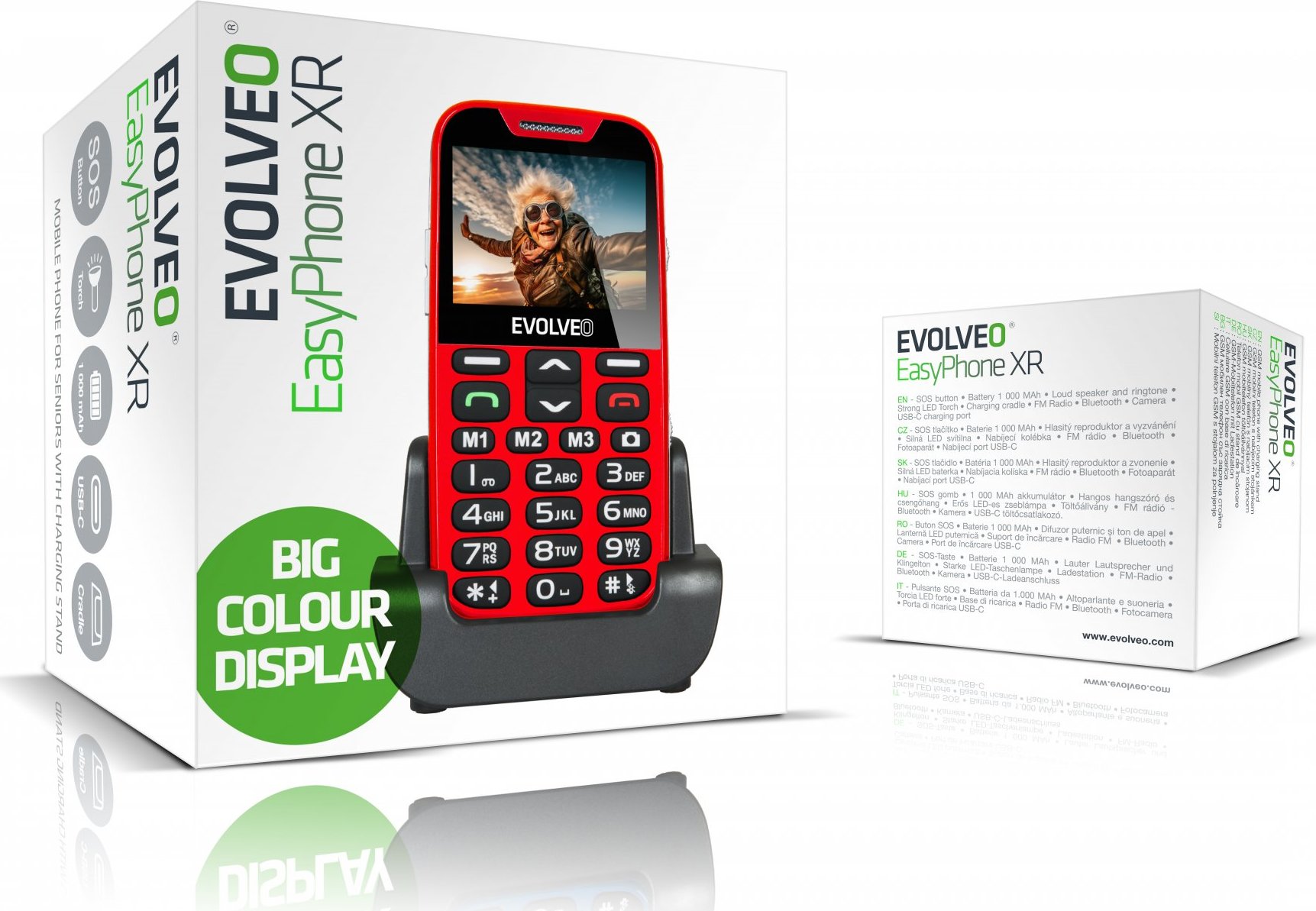 EVOLVEO EasyPhone XR, mobilní telefon pro seniory s nabíjecím stojánkem, červená