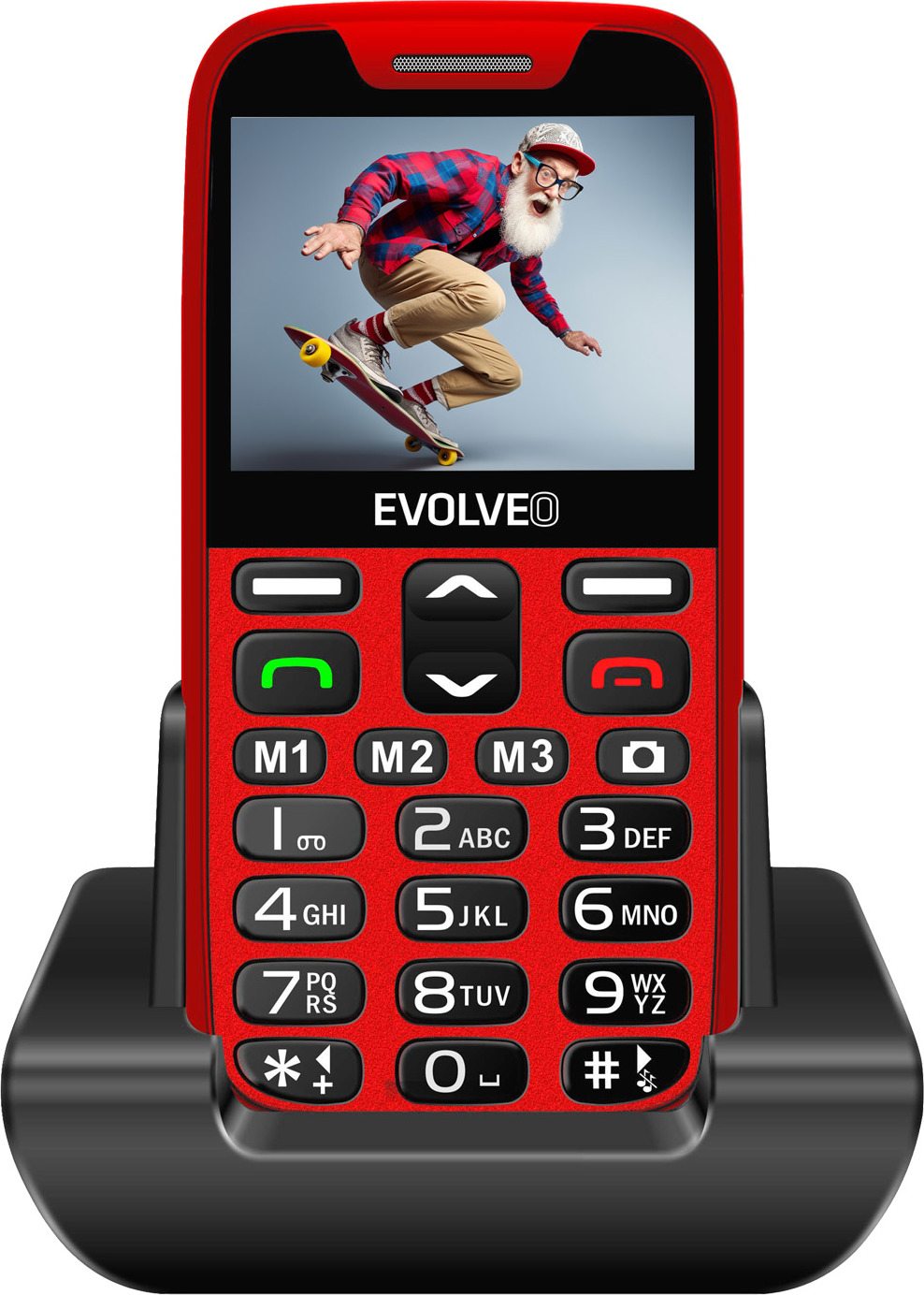 EVOLVEO EasyPhone XR, mobilní telefon pro seniory s nabíjecím stojánkem, červená