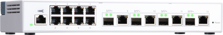 QNAP řízený switch QSW-M408-4C (12 portů: 8x Gigabit port + 4x 10G SFP+ / 10GbE kombo porty)