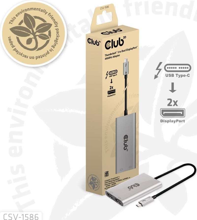 Club 3D Club3D Video hub Thunderbolt 3 na 2x DP, Dual 4K60Hz nebo Single 8K60Hz/4K120Hz