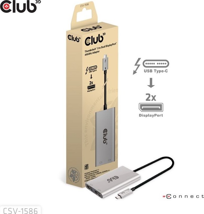 Club 3D Club3D Video hub Thunderbolt 3 na 2x DP, Dual 4K60Hz nebo Single 8K60Hz/4K120Hz